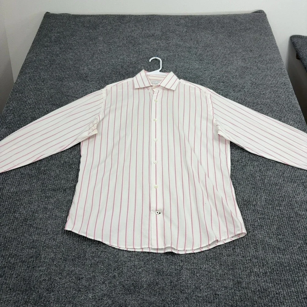 Banana Republic Button Down Men L White Cotton Striped Long Sleeve Classic Style